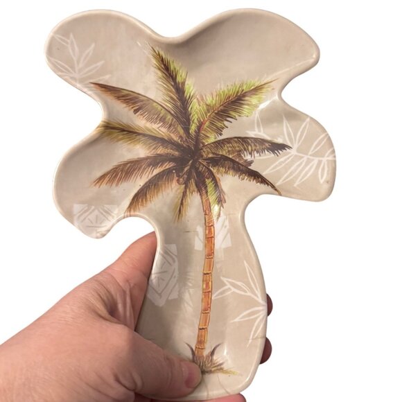 Vintage Tropical Palm Tree Green Beige Decorative Melamine Trinket Tray Set of 3 - Picture 11 of 16